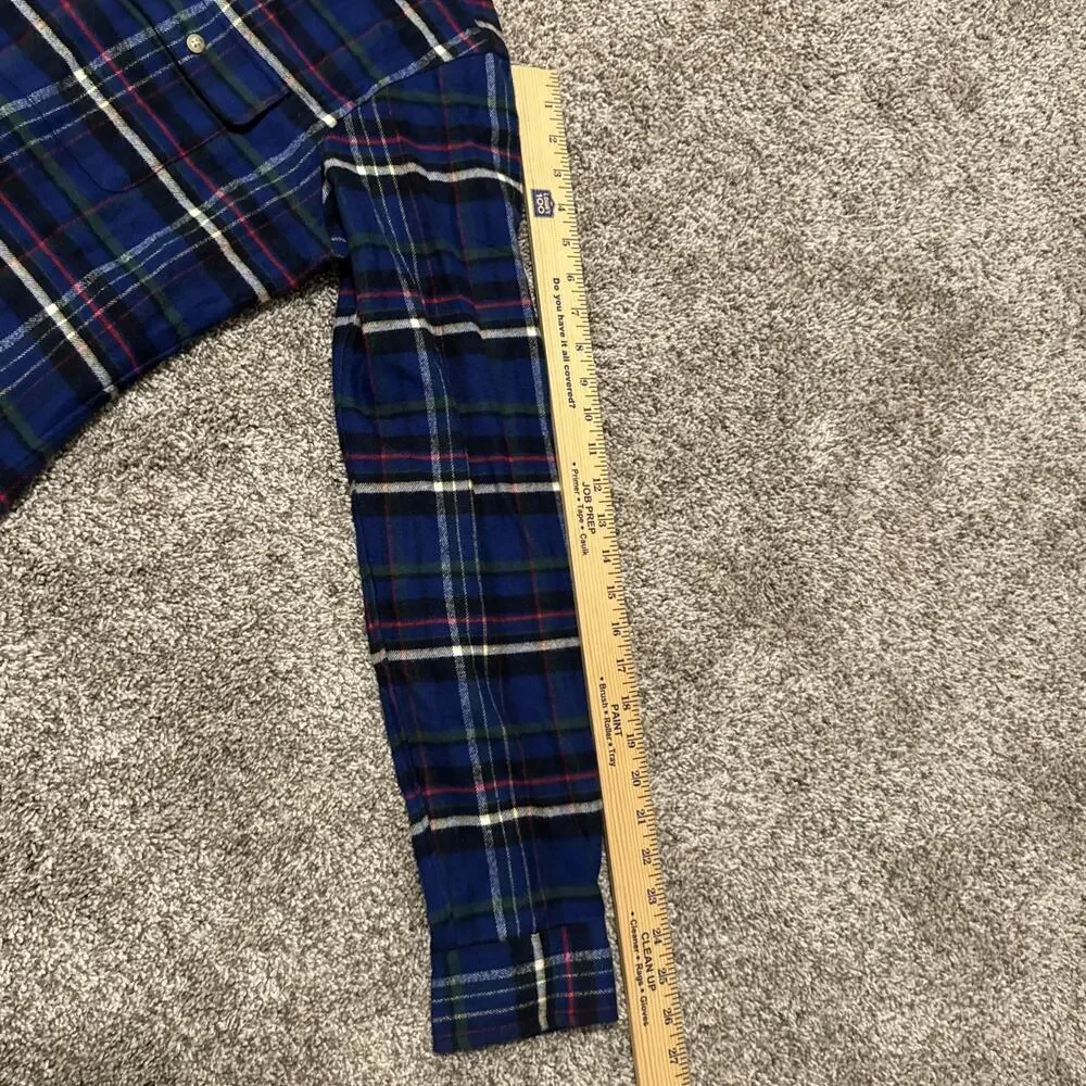 Polo Ralph Lauren Mens M Blue Plaid Flannel Long Sleeve Shirt Warm 100% Cotton